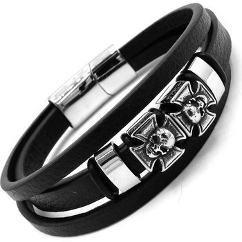 Steel Jewelry náramek pánský černý kožený s kombinací chirurgické oceli lebky NR231029