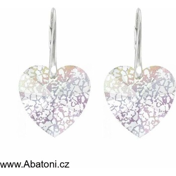 Swarovski Elements Heart krystal stříbrné náušnice visací bílé duhové srdce srdíčka 31012.2 Crystal White Patina