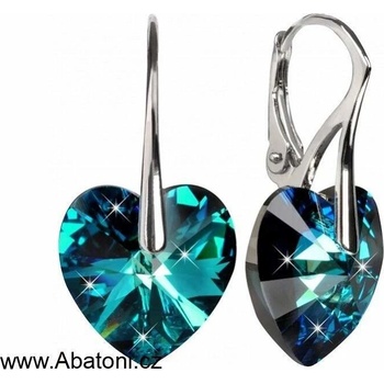Swarovski Elements Heart krystal stříbrné náušnice visací modré srdce srdíčka 31012.4 Bermuda Blue modrá mořská duhová měňavá