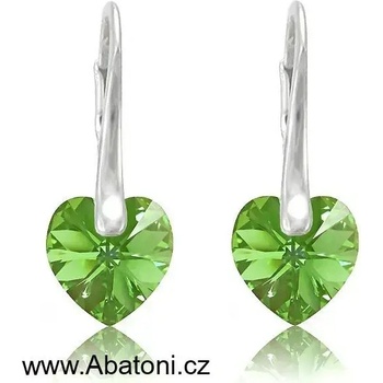 Swarovski Elements Heart krystal stříbrné náušnice visací zelené srdce srdíčka 31137.3 Peridot zelená světlá