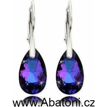 Swarovski Elements Pear krystal Stříbrné náušnice visací fialová slza kapky 31242.3 Heliotrope fialová modrá duhová