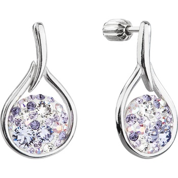 Swarovski Elements Pear krystal Stříbrné náušnice visací fialová slza kapky 31305.3 Vitrail Light růžová fialová tyrkysová duhová