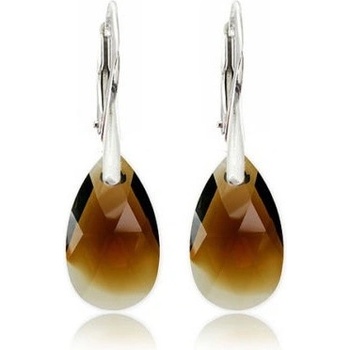 Swarovski Elements Pear krystal stříbrné visací hnědé slzičky kapky 51039.3 Topaz Blend hnědá bronzovo béžová žíhaná
