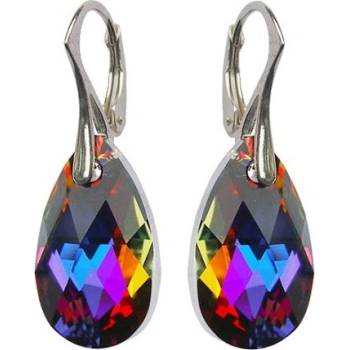 Swarovski Elements Pear krystal stříbrné visací oranžovo modré slzičky kapky 31242.3 Volcano oranžová modrá duhová ohnivá