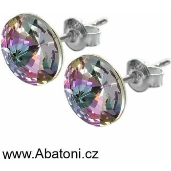 Swarovski Elements Rivoli vlepený krystal stříbrné náušnice pecky puzety fialové kulaté 51037.5 Vitrail Light růžová fialová tyrkysová duhová