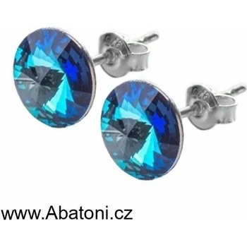 Swarovski Elements Rivoli vlepený krystal stříbrné náušnice pecky puzety modré kulaté 31300.5 Bermuda Blue modrá mořská duhová měňavá