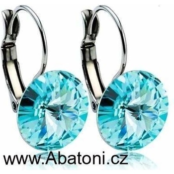 Swarovski Elements Rivoli vlepený krystal stříbrné náušnice visací modré kulaté 31106.3 Light Turquoise modrá světlá tyrkysová