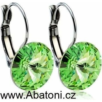 Swarovski Elements Rivoli vlepený krystal stříbrné náušnice visací zelené kulaté 31106.3 Peridot zelená světlá