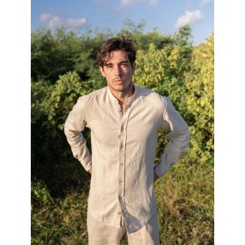 TallGuys pánská prodloužená lněná košile 2.0 dlouhý rukáv slim natural