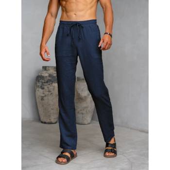 TallGuys pánské prodloužené lněné kalhoty navy