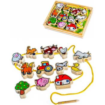 Teddies DŘEVO Provlékačka zvířátka navlékací korálky set s doplňky