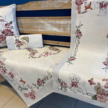 Tegatex Velikonoční gobelínový chenille ubrus s ovečkou s květinami 40x100 cm