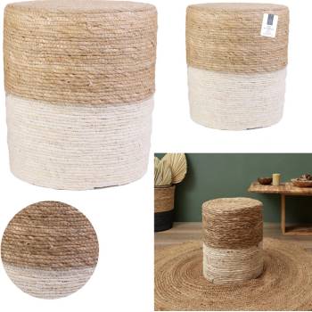 TEXTILOMANIE Pletený taburet MALAMI, bílo - béžový