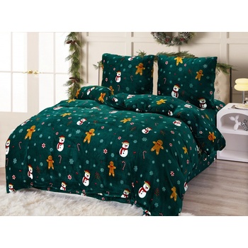 Textilomanie Povlečení mikroplyš SNĚHULÁK A PERNÍČEK zelené 70x90 140x200