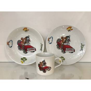 THUN 1794 Dětská jídelní souprava KRTEK-auto porcelán 3 dílná