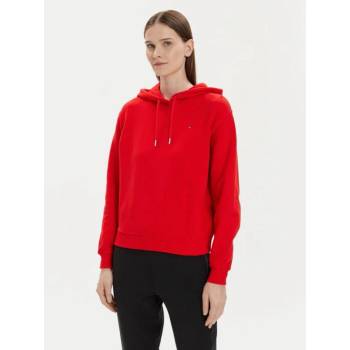 Tommy Hilfiger bavlněná mikina dámská s kapucí hladká WW0WW41245 červená