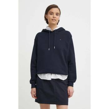 Tommy Hilfiger bavlněná mikina dámská s kapucí hladká WW0WW41245 tmavomodrá