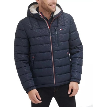 Tommy Hilfiger prošívaná zimní pánská bunda Sherpa tmavě modrá