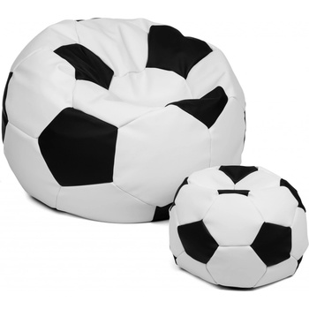 TopKing Sedací vak fotbalový míč XXXL 100 cm + podnožník XL 35 cm bílá / černá