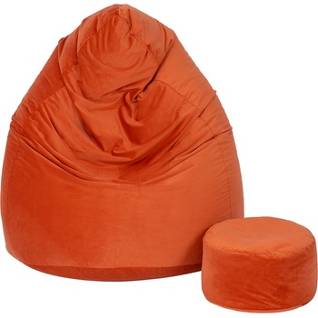 TopKing Sedací vak míč XXXXL 125 cm + podnožník XL 35 cm VELUR Cihlová