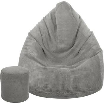 TopKing Sedací vak XXXXL 125 cm + podnožník XL 35 cm PLYŠ Šedá