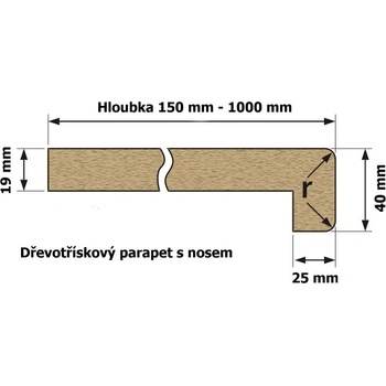 TOPSET Vnitřní parapet dřevotříska s nosem 450x450 mm