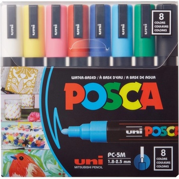 Uni Posca PC-5M 1,8 sada 8 ks mix základních barev