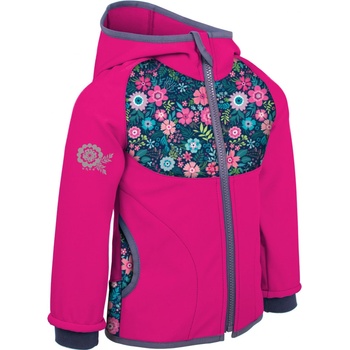 Unuo NEW unuo softshellová bunda s fleecem Květinky fuchsiová NEW softshell jacket printed