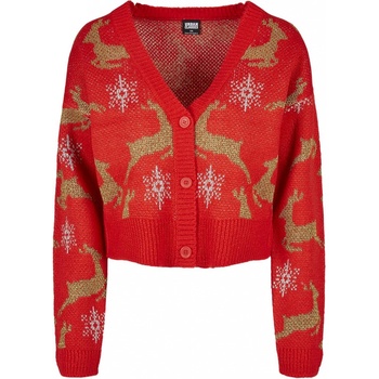 Urban Classics Dámský krátký oversized vánoční kardigán červená