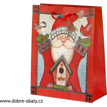 Vánoční dárková taška M - Santa s ptáčky