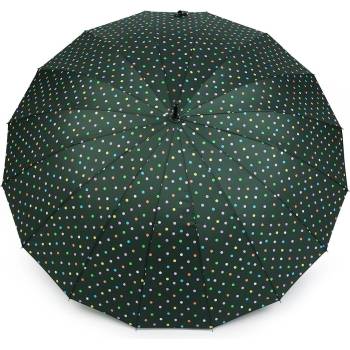 Velký rodinný deštník s puntíky tm.zelený