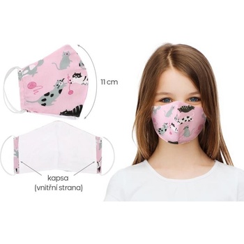 Veratex rouška dětská bavlněná s vnitřní kapsou růžová kočka 11cm