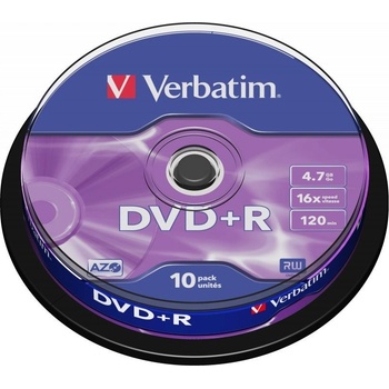 Verbatim DVD+R 4,7GB 16x, Advanced AZO+, cakebox, 10ks (43498)