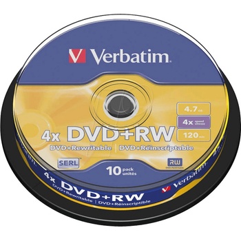 Verbatim DVD+RW 4,7GB 4x, SERL, spindle, 10ks (43488)
