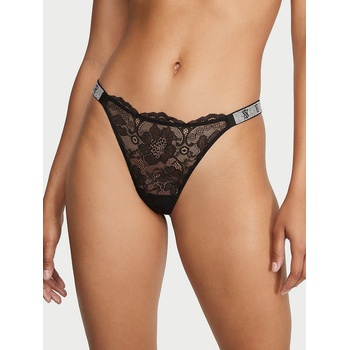 Victoria's Secret dámská tanga Shine Strap s kamínky z luxusní kolekce s krajkou černé