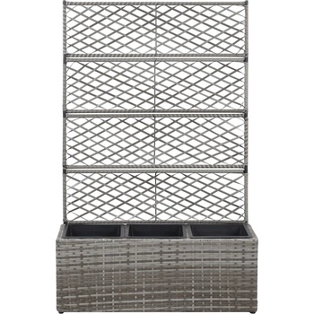VidaXL Vyvýšený záhon s treláží 3 květníky 83x30x130 cm polyratan šedý