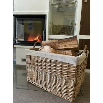 Vingo Proutěný koš na dřevo s uchy, hranatý 58x43 cm