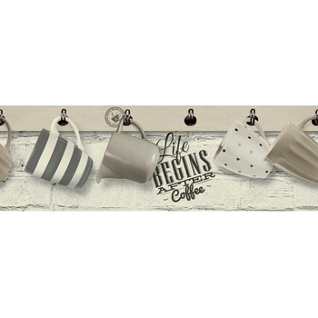 Vinylové bordury na zeď L73691, rozměr 17,6 cm x 5 m, hrníčky, Ugépa