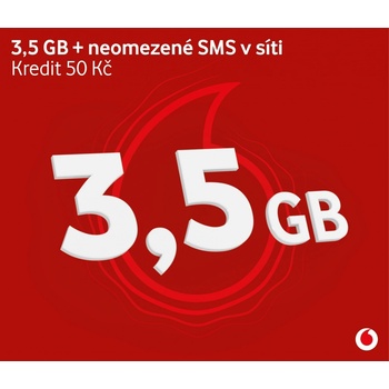 Vodafone SIM karta 50 Kč kredit neomezené SMS v síti + 3.5 GB dat