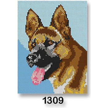 VTC Vyšívací předloha 70246 1309 německý ovčák na modré 18x24cm