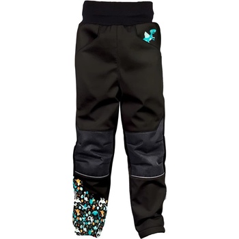 Wamu dětské softshellové kalhoty Dinosauři černo hnědá