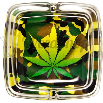 WeedShop Skleněný popelník hranatý List marihuany List camuflage