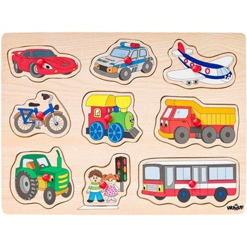 Woody puzzle na desce Dopravní prostředky