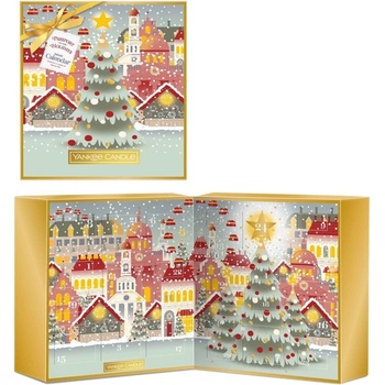 Yankee Candle adventní kalendář kniha votivní svíčka ve skle 12 ks + čajová svíčka 12 ks + svícen