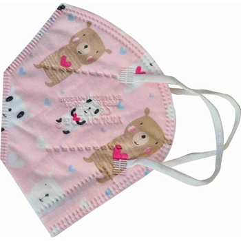 Yinuotong respirátor FFP2 NR s dětským vzorem XS růžový, motiv panda 1 ks