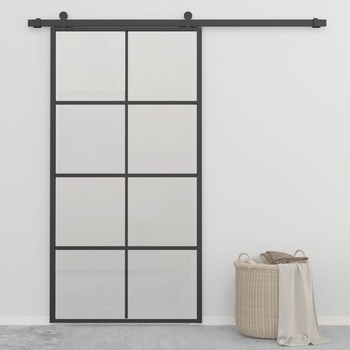 zahrada-XL Posuvné dveře mléčné ESG sklo a hliník 102,5 x 205 cm černé