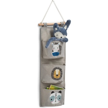 Zeller Present závěsný kapsář 3 kapsy dřevěné madlo nástěnný organizér motiv zvířata XL 35x82 Z14287