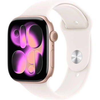 Apple Watch Series 11 Cellular (42mm) Růžově zlatý hliník se světle ruměným sportovním řemínkem S/M MF8E4MP/A