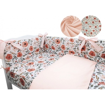 Baby Nellys 3-dílná sada mantinel s povlečením Begónie meruňková 120 x 90 cm