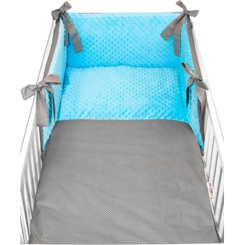 Baby Nellys 3-dílná sada mantinel s povlečením minky Tečky minky tyrkys/tm. šedá 120 x 90 cm